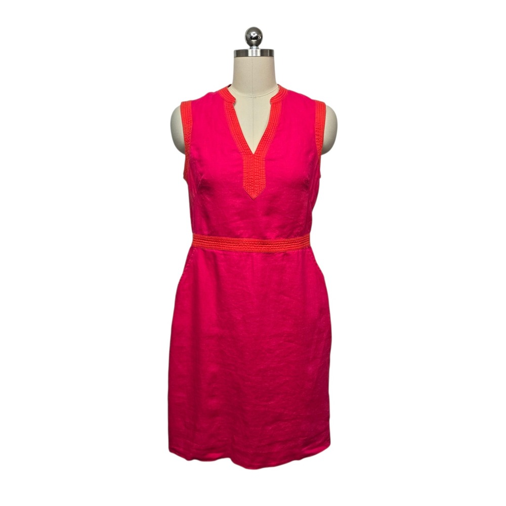 Boden Womens Pink Linen Sleeveless Shift Dress Orange Trim W0108 Size US 6R